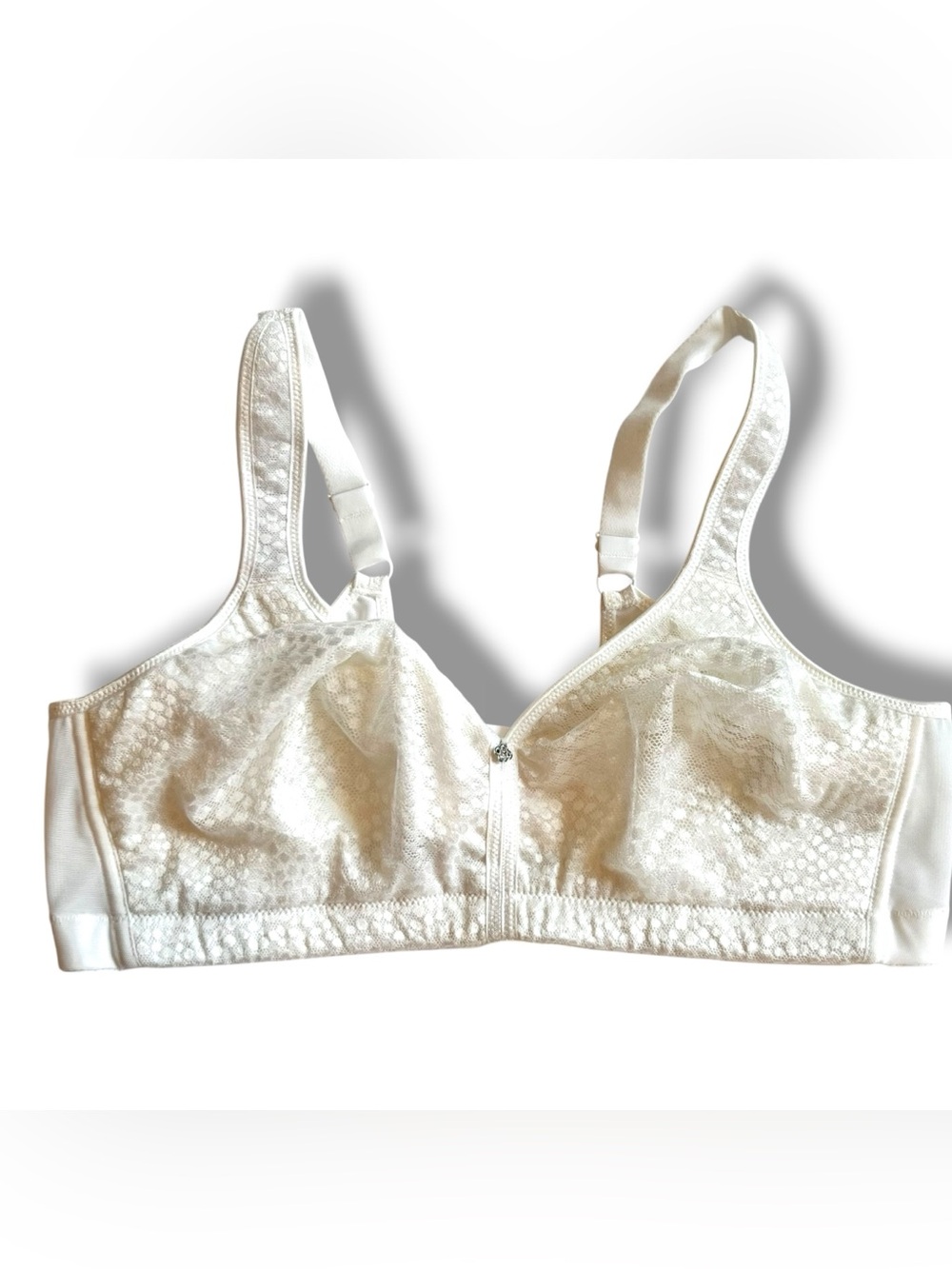Breezies 40B Mesh Lace Unlined Seamless Wirefree Bra White rn17363 Wide Strap D2